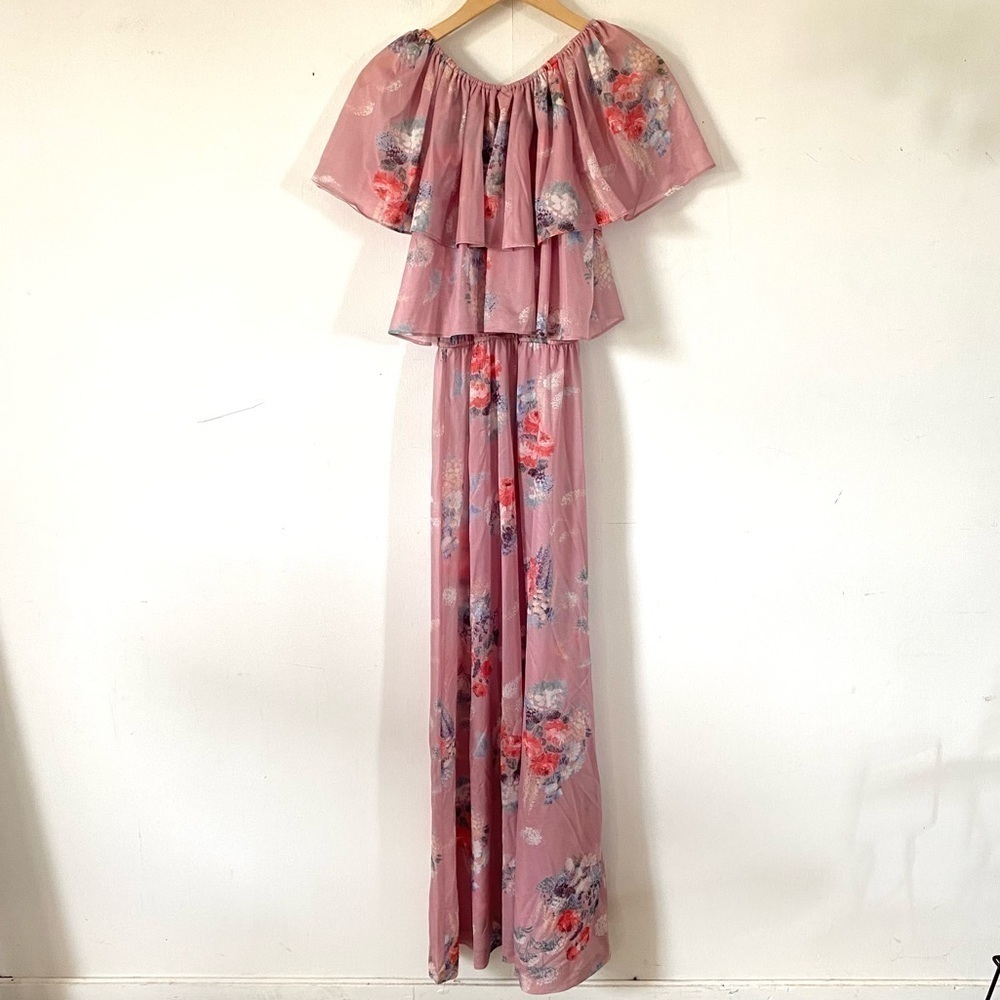 Vintage‎ 70s Tiered Floral Maxi Dress Dusty Rose Pink Flower Child Hippie Boho - Picture 7 of 11